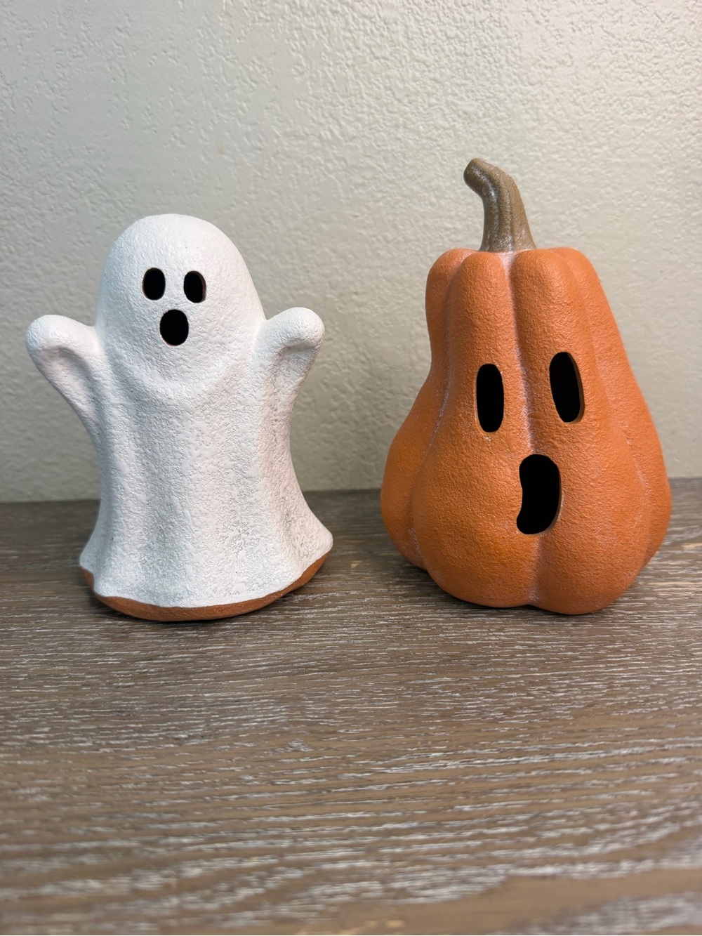 Small Terracotta Ghost & Pumpkin Decorative Sculpture - Hyde and EEK!
